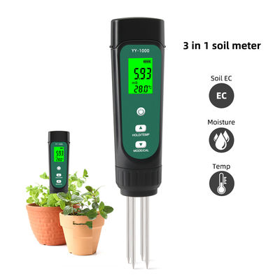 Kit de test du sol 3 en 1 - EC (0,01 à 20,00 ms/cm), mesureur d'humidité et de température pour jardinage et culture hydroponique