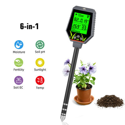 Kit de testeur de sol 6 en 1 | Humidité/pH/Fertilité/Lumière du soleil/CE/Thermomètre pour plantes de jardin, de ferme et d'intérieur