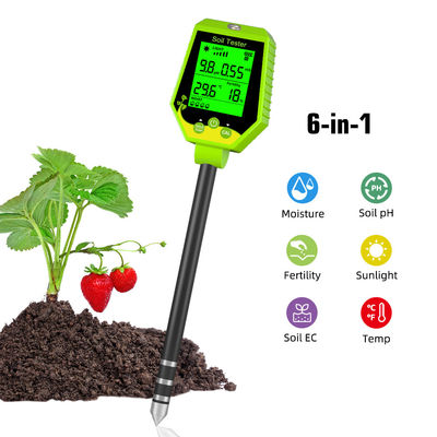 Kit de testeur de sol 6 en 1 | Humidité/pH/Fertilité/Lumière du soleil/CE/Thermomètre pour plantes de jardin, de ferme et d'intérieur