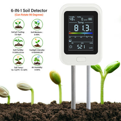Testeur de sol 6 en 1 avec écran LED USB type-C Écran LCD rechargeable et rotatif pour le jardinage et l'agriculture