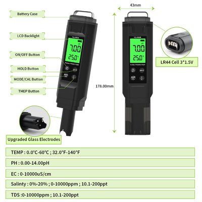 YIERYI YG-9909 Testeur numérique de la qualité de l'eau 5 en 1 Testeur de pH de haute précision pour jardin de ferme