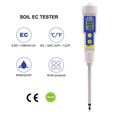 Testeur EC et de température du sol - Mètre imperméable à l'eau 2-en-1 avec une plage de 0,00 à 4,00 mS/cm, pour jardin/hydroponie/plantes d'intérieur