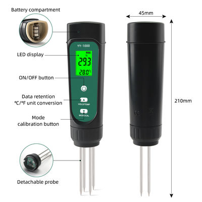 Kit de test du sol 3 en 1 - EC (0,01 à 20,00 ms/cm), mesureur d'humidité et de température pour jardinage et culture hydroponique