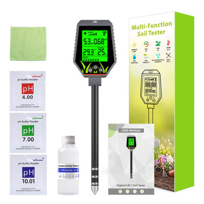 Kit de testeur de sol 6 en 1 | Humidité/pH/Fertilité/Lumière du soleil/CE/Thermomètre pour plantes de jardin, de ferme et d'intérieur