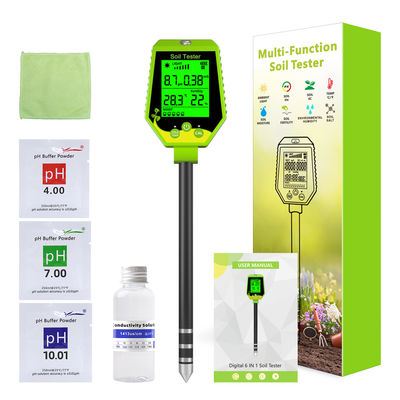 Kit de testeur de sol 6 en 1 | Humidité/pH/Fertilité/Lumière du soleil/CE/Thermomètre pour plantes de jardin, de ferme et d'intérieur