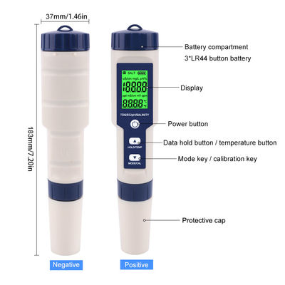 Testeur de la qualité de l'eau 5 en 1 - pH/TDS/CE/salinité/tempomètre pour la maison, l'aquarium et le laboratoire