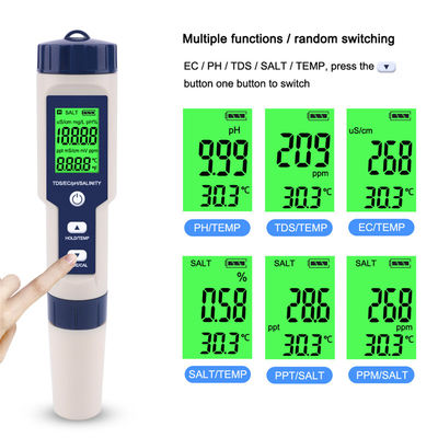 Testeur de la qualité de l'eau 5 en 1 - pH/TDS/CE/salinité/tempomètre pour la maison, l'aquarium et le laboratoire