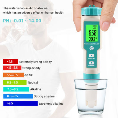 Testeur de qualité de l'eau 7 en 1 EC/Salinité/TDS/Température/pH/ORP/Densité pour aquaculture, laboratoire domestique