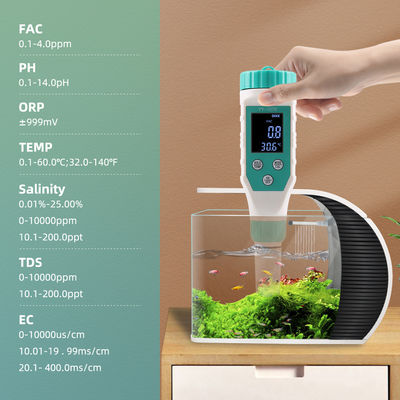 7 - en - 1 Testeur de qualité de l'eau - FAC/pH/ORP/salinité/TDS/CE/Temp Meter pour l'aquaculture, à domicile et en laboratoire