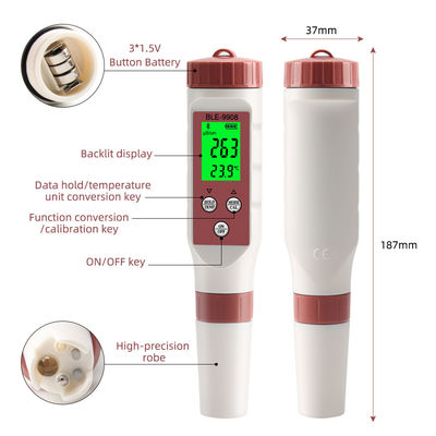 Testeur de qualité de l'eau intelligent 4 en 1 avec Bluetooth - pH/TDS/EC/Temp Meter pour la maison, l'hydroponie et le laboratoire