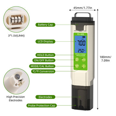 7 - en - 1 Testeur de qualité de l'eau - pH/TDS/EC/ORP/S.G/Salt/Temp Meter pour la maison, la piscine et le laboratoire