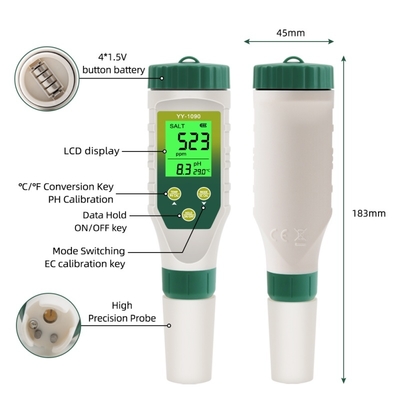 Mètre de pH multiparamètres 5 en 1 avec rétroéclairage pour laboratoire et aquarium pH, TDS, salinité, EC, testeur de température