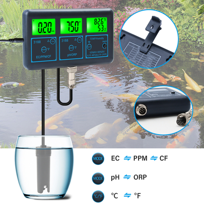 Testeur en ligne de qualité de l'eau multifonction numérique pH WiFi Tuya App - 7 en 1 pH, EC, ORP, TDS, HR%, CF, Température