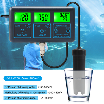 Testeur en ligne de qualité de l'eau multifonction numérique pH WiFi Tuya App - 7 en 1 pH, EC, ORP, TDS, HR%, CF, Température