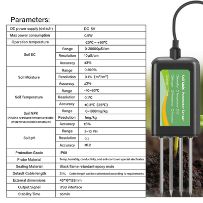 Capteur de sol 8-en-1 pour Android NPK PH Humidité EC Salinité