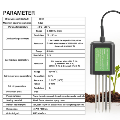 7 en 1 capteur de sol USB Testeur de sol Soil agricole EC PH NPK compteur de nutriments Pour Android