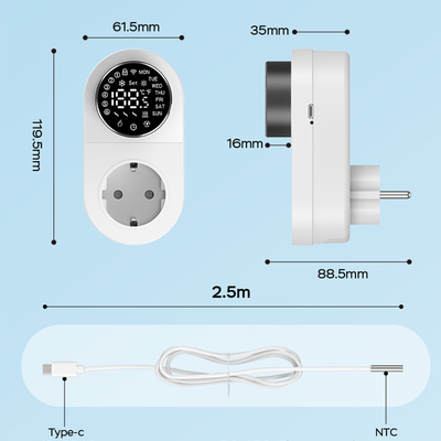 Tuya Wi-Fi Smart Thermostat Plug avec contrôle tactile du capteur de chronomètre