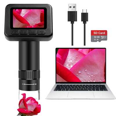50X-1000X Portable Digital Microscope with 2" IPS Screen and 8 Adjustable LEDs for High-Definition Observation