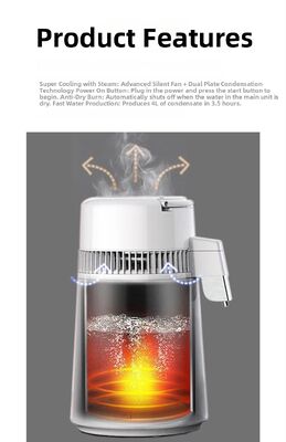 Machine à eau distillée Fuyao K40107 750W 4L en acier inoxydable SUS304 pour usage domestique, en laboratoire et dentaire