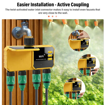 Solar WiFi 4-Zone Smart Irrigation Timer with Rain Sensor for Garden Water Valve Controller