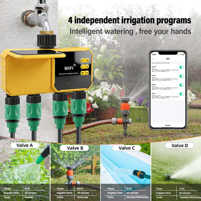 Solar WiFi 4-Zone Smart Irrigation Timer with Rain Sensor for Garden Water Valve Controller
