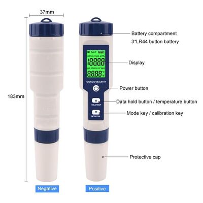 Testeur numérique de qualité de l'eau 5 en 1 avec IP67 et électrode détachable de haute sensibilité pour une mesure précise du pH EC TDS de la salinité et de la température