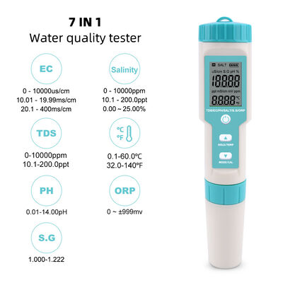 Compteur de qualité de l'eau multifonctionnel 7 en 1 avec conception de sonde détachable et boîtier imperméable IP67
