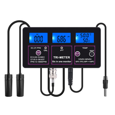 Testeur de qualité de l'eau 6 en 1 avec écran LCD et compensation automatique de la température pour PH TDS EC CF RH TEMP