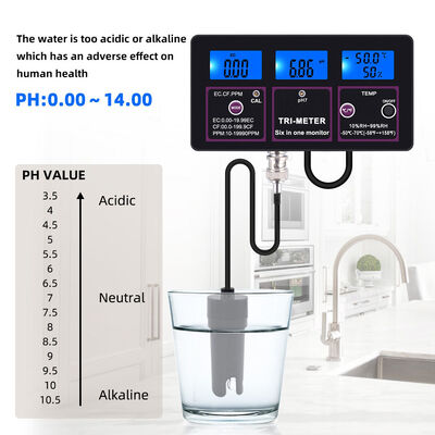 Testeur de qualité de l'eau 6 en 1 avec écran LCD et compensation automatique de la température pour PH TDS EC CF RH TEMP