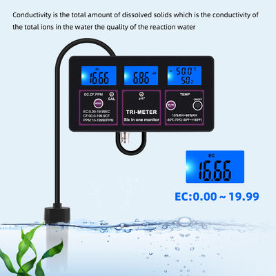 Testeur de qualité de l'eau 6 en 1 avec écran LCD et compensation automatique de la température pour PH TDS EC CF RH TEMP