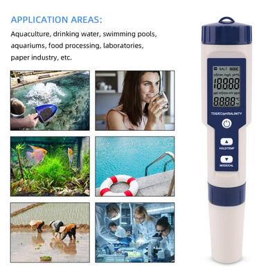 5 in 1 Functionality Digital Water Tester with IP67 Waterproof and Automatic Temperature Compensation for Pools and Aquariums
