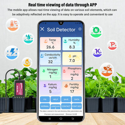 YIERYI Testeur de sol USB 8 en 1 avec moniteur en temps réel, contrôle de l'application, pH-mètre, capteur d'humidité, NPK, EC, température et fertilité pour jardin