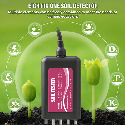 YIERYI Testeur de sol USB 8 en 1 avec moniteur en temps réel, contrôle de l'application, pH-mètre, capteur d'humidité, NPK, EC, température et fertilité pour jardin