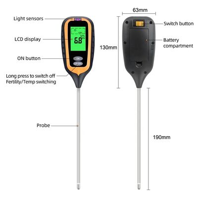 PH-mètre de sol 6 en 1, outil de test multifonctionnel du PH du sol de jardin, de la fertilité, de l'humidité, de la lumière, de l'air et de la température