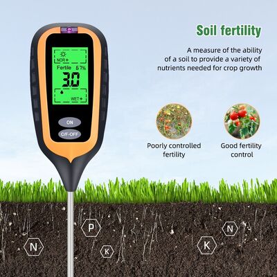 PH-mètre de sol 6 en 1, outil de test multifonctionnel du PH du sol de jardin, de la fertilité, de l'humidité, de la lumière, de l'air et de la température