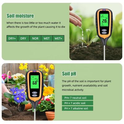 PH-mètre de sol 6 en 1, outil de test multifonctionnel du PH du sol de jardin, de la fertilité, de l'humidité, de la lumière, de l'air et de la température