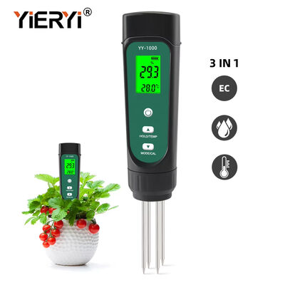 Outil de mesure agricole pour le jardinage en pot Conductivité du sol 3 en 1 Ecmètre de température du sol Humidité du sol Testeur