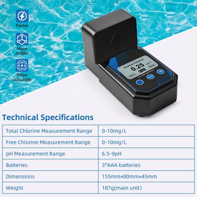 YIERYI Testeur photométrique portable et précis de la qualité de l'eau pour le pH, le chlore résiduel, le chlore total