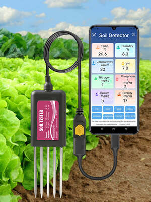 YIERYI 8-in-1 USB Soil Tester with Real-Time Monitoring pH Moisture NPK EC Temperature Fertility Sensor for Android HarmonyOS