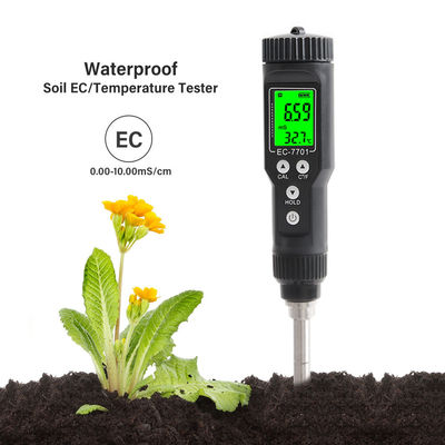 Testeur de sol imperméable à l'eau 2 en 1 EC (0,00 - 10,00 mS/cm) et température (-30°C - 80°C) Mètre pour jardinage et agriculture