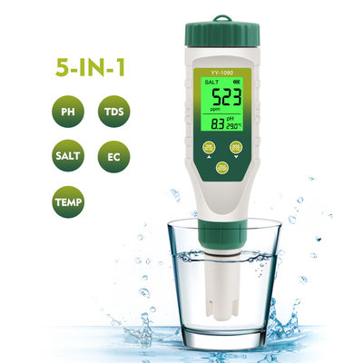 Testeur de qualité de l'eau 5 en 1 - pH/TDS/CE/Salinité/Thermomètre pour l'aquaculture, l'eau potable et le laboratoire