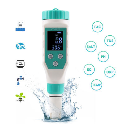 7 - en - 1 Testeur de qualité de l'eau - FAC/pH/ORP/salinité/TDS/CE/Temp Meter pour l'aquaculture, à domicile et en laboratoire
