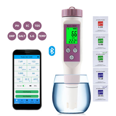 Testeur de qualité de l'eau Bluetooth Smart 7 en 1 - pH/CE/TDS/ORP/Sel/Densité/Température pour la maison, le laboratoire et l'aquaculture