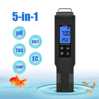 Testeur de qualité de l'eau 5 en 1 - pH/Sel/TDS/CE/Thermomètre pour aquarium, piscine et maison