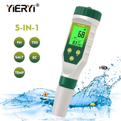Mètre de pH multiparamètres 5 en 1 avec rétroéclairage pour laboratoire et aquarium pH, TDS, salinité, EC, testeur de température