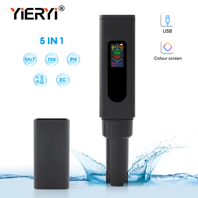 Nouveau testeur de qualité de l'eau 5-en-1 rechargeable par USB – Écran couleur TDS, sel, CE, pH, testeur de température
