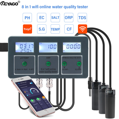 Tuya WiFi Smart pH-mètre sans fil et enregistreur de données avec analyseur de qualité de l'eau multi-paramètres contrôlé par application pour aquariums, piscines et hydroponie