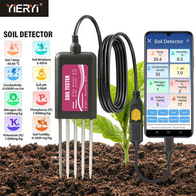 Testeur de sol USB 8-en-1 YIERYI avec surveillance en temps réel pH Humidité NPK EC Température Capteur de fertilité pour Android HarmonyOS