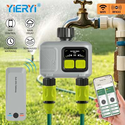 Minuteur d'eau intelligent RF bi-zone YIERYI avec passerelle Sub-GHz