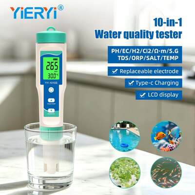 Stylo de test de qualité de l'eau YY-1010S 10-en-1 PH TDS EC Salinité ORP H2 S G Température Chlore Résistivité